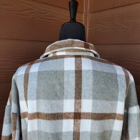 Plaid Brushed Flannel Flap Pocket Drop Shoulder Coat Shacket Women's Medium NWOT - Picture 14 of 16